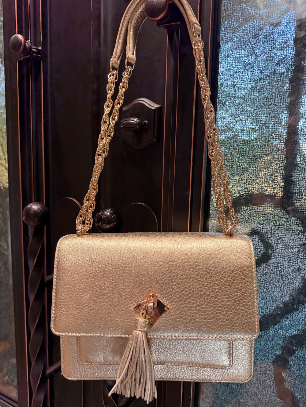 Metallic Gold Tassel Shoulder Bag for Women
